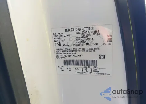 2004 Ford F-150 из США, поврежденный, VIN 1FTPX14584NC29167